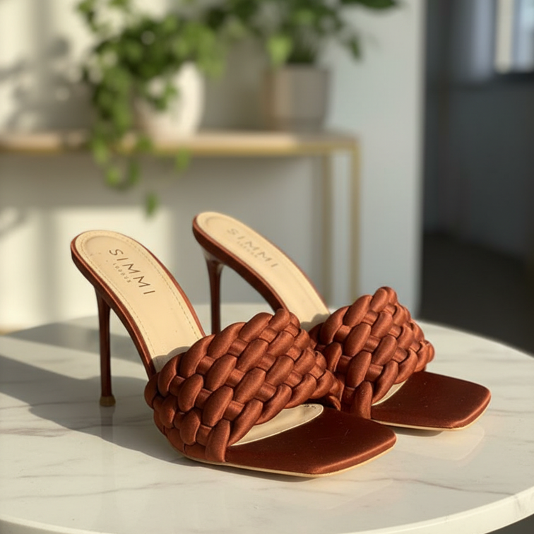 Terracotta Woven Strap Stiletto Mules