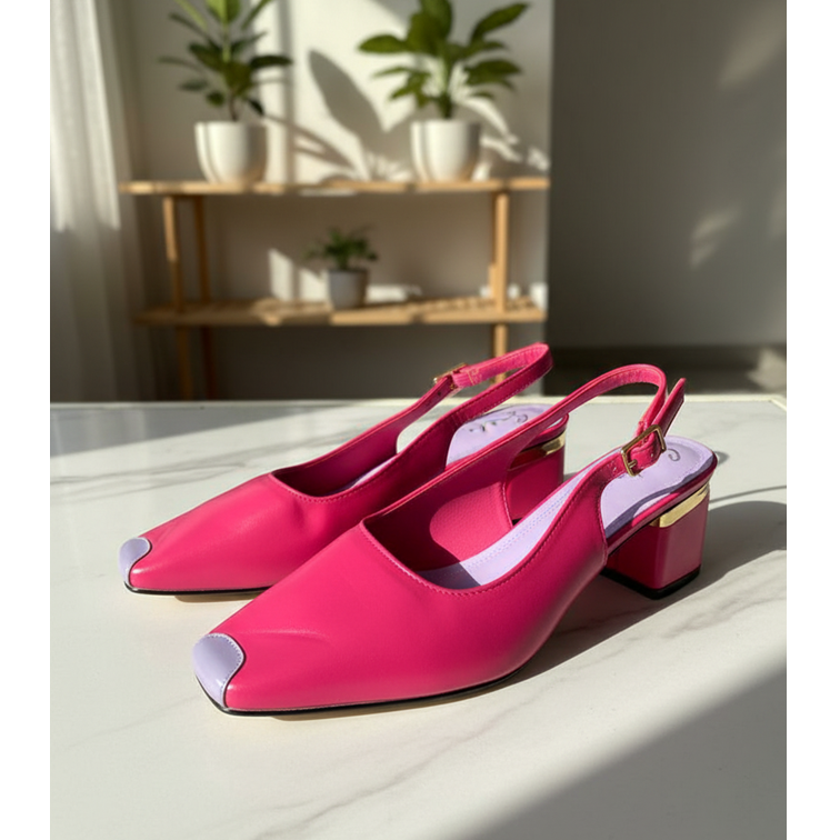 Sunny Saffron & Ebony Buckle Slingback Block Heels