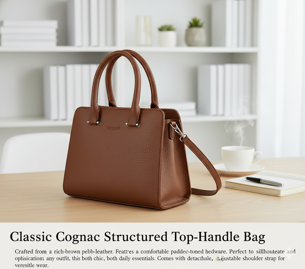 Classic Cognac Structured Top-Handle Bag