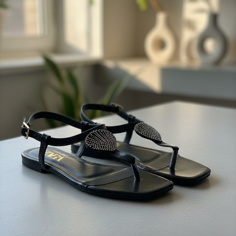 Radiant Bronze Thong Sandals with Scallop Embellishment