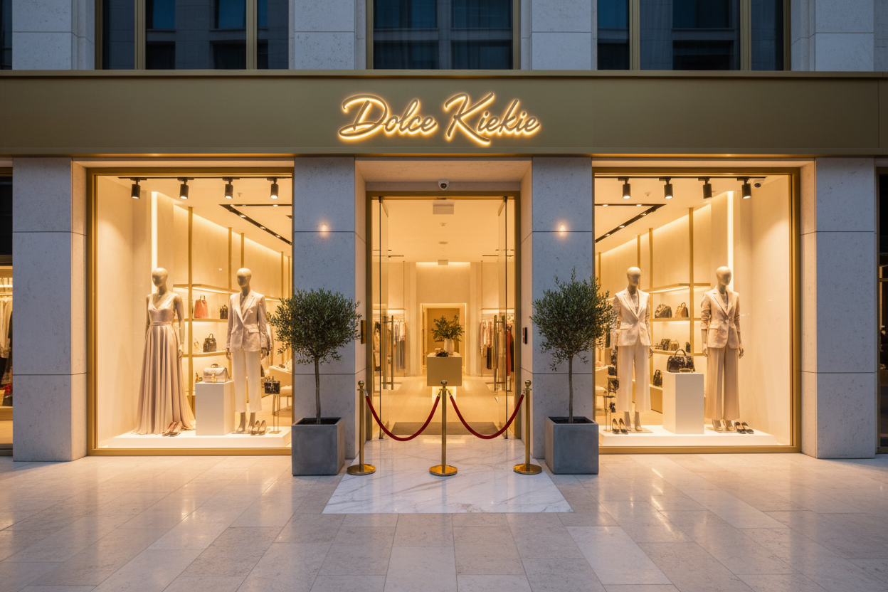 A female fashion store front with the name Dolce Kiekie