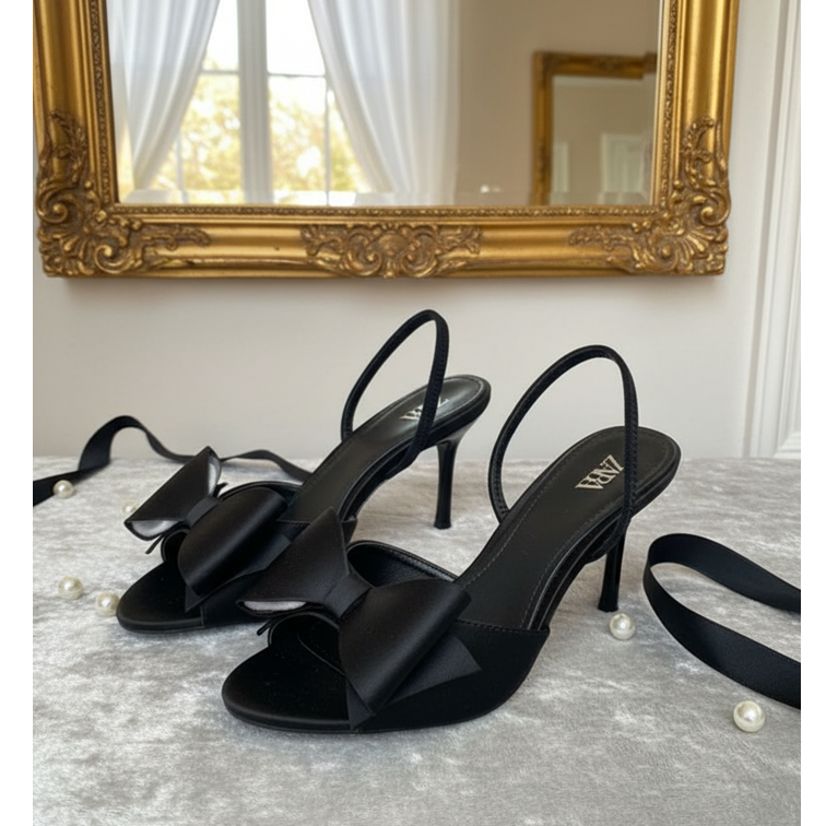 Ebony Bow Slingback Heels