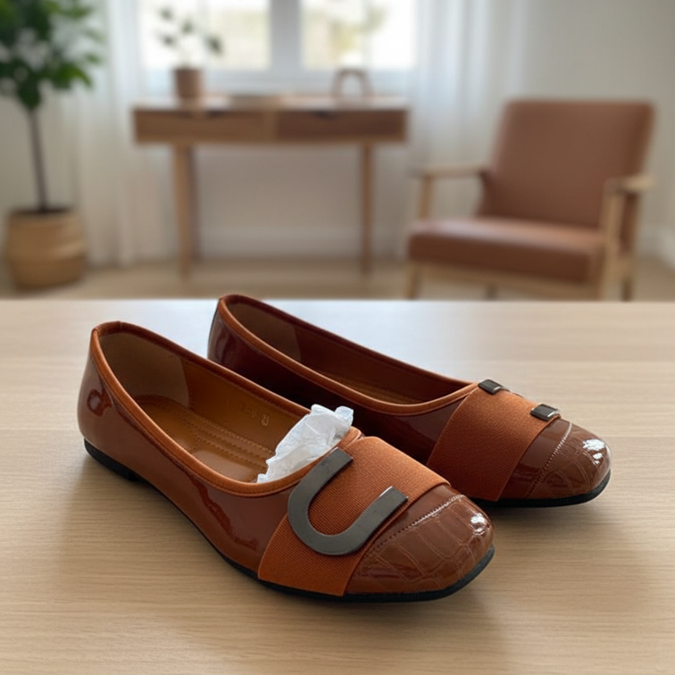 Chic Cinnamon Buckle Detail Ballet Flats