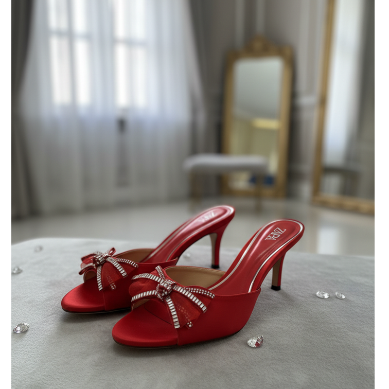 Ruby Sparkle Bow Mules