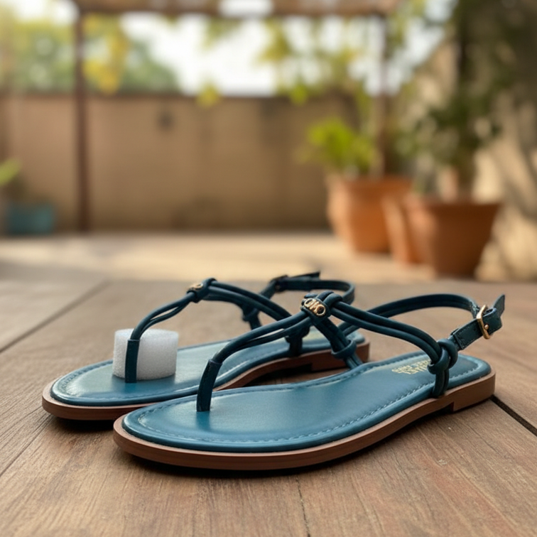 Glimmering Gold Strappy Thong Sandals