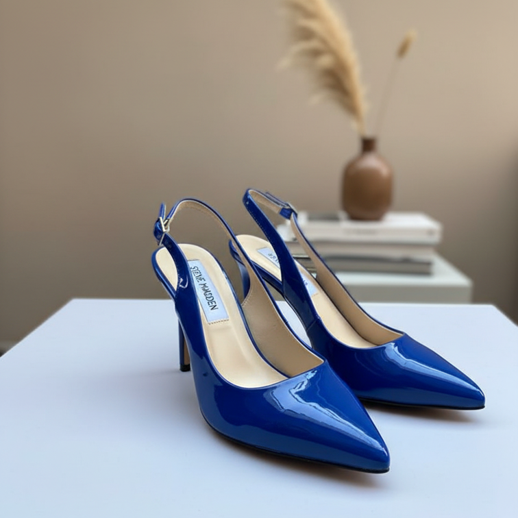 Dazzling Royal Blue Patent Pointed-Toe Slingback Heels