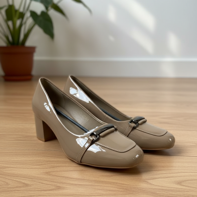 Sophisticate Glossy Buckle Block Heels