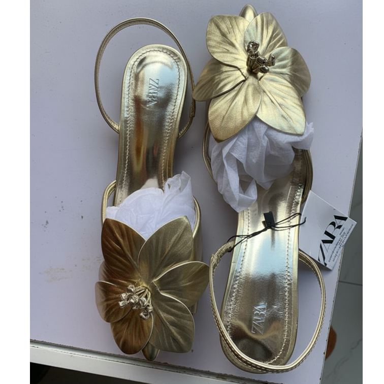 Golden Bloom Strappy Heels