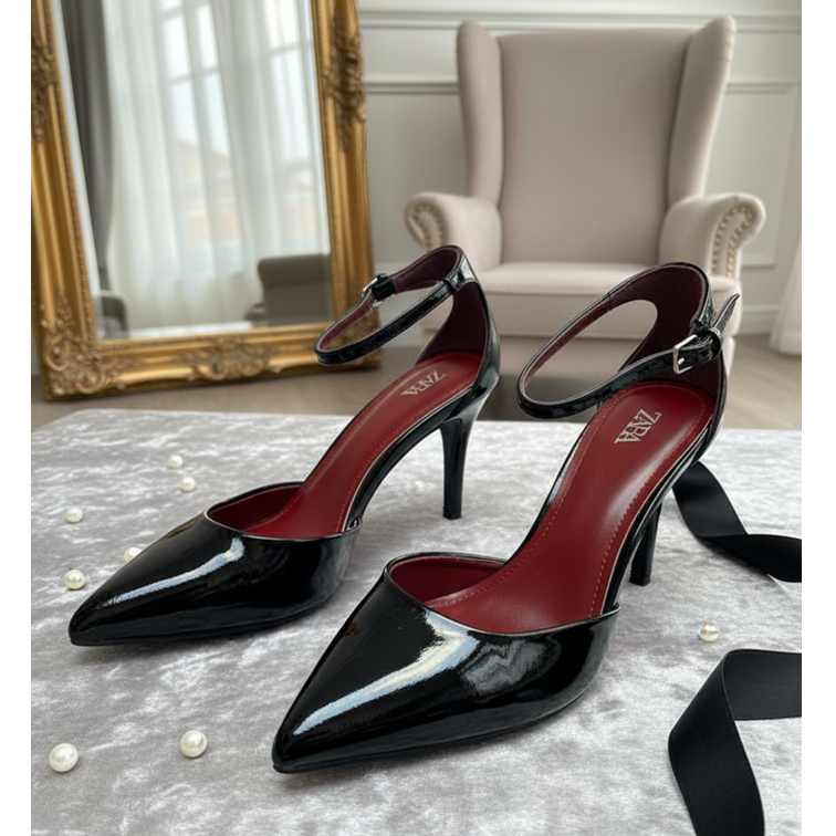 Patent Noir Ankle Strap Pumps
