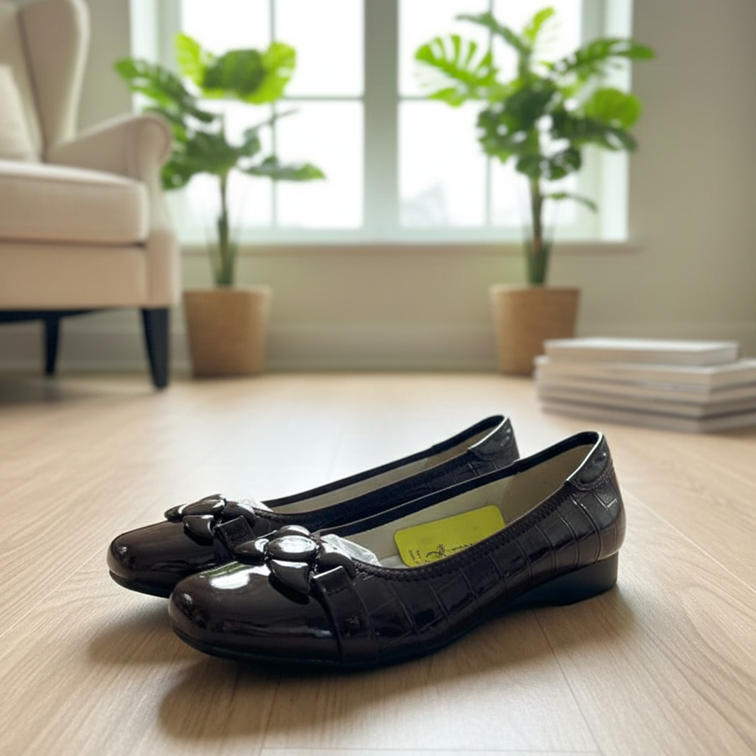 Olivia Pan Patent Leather Crocodile-Embossed Ballet Flats