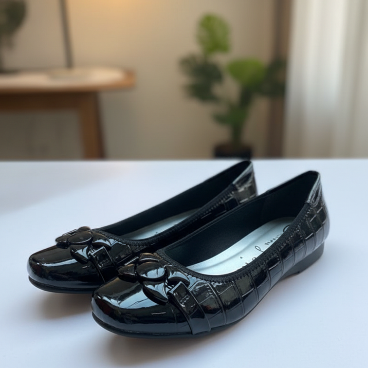 Olivia Pan Patent Leather Crocodile-Embossed Ballet Flats