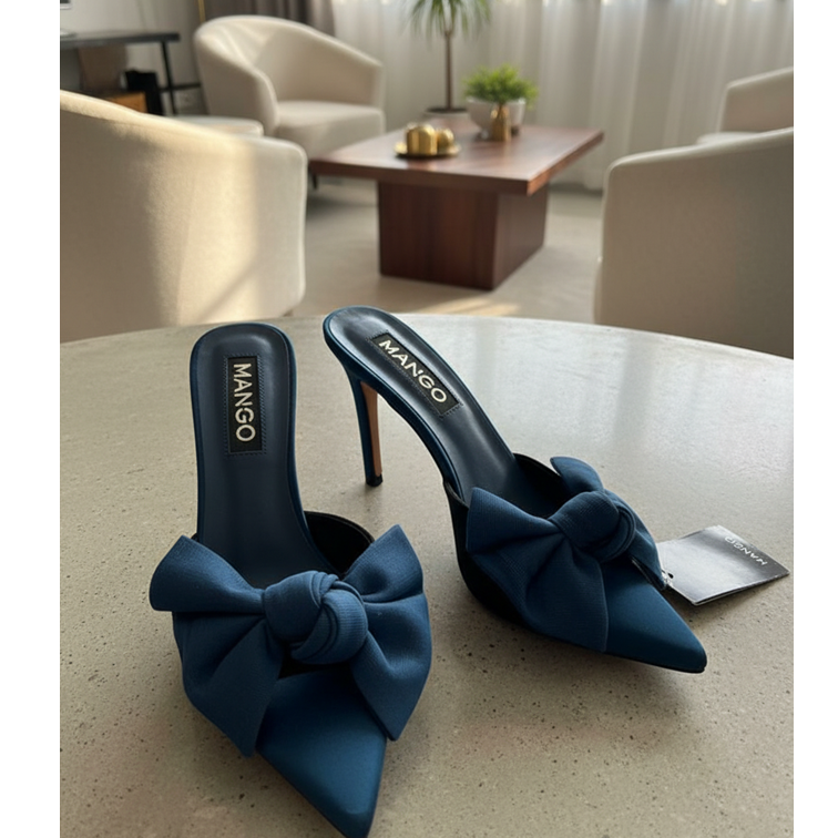 Midnight Bow Pointed Mules