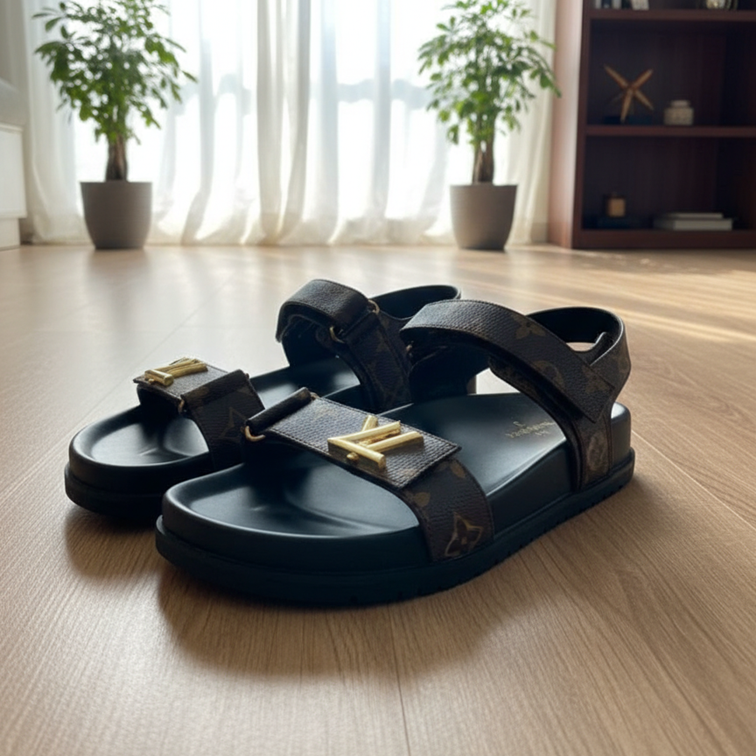 Sport Sandals with Gold LV Emblem